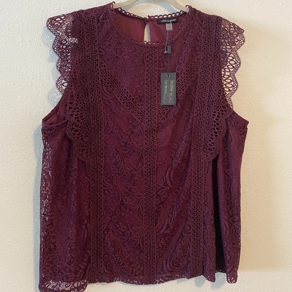 Burgundy Cap Sleeve Lace Blouse